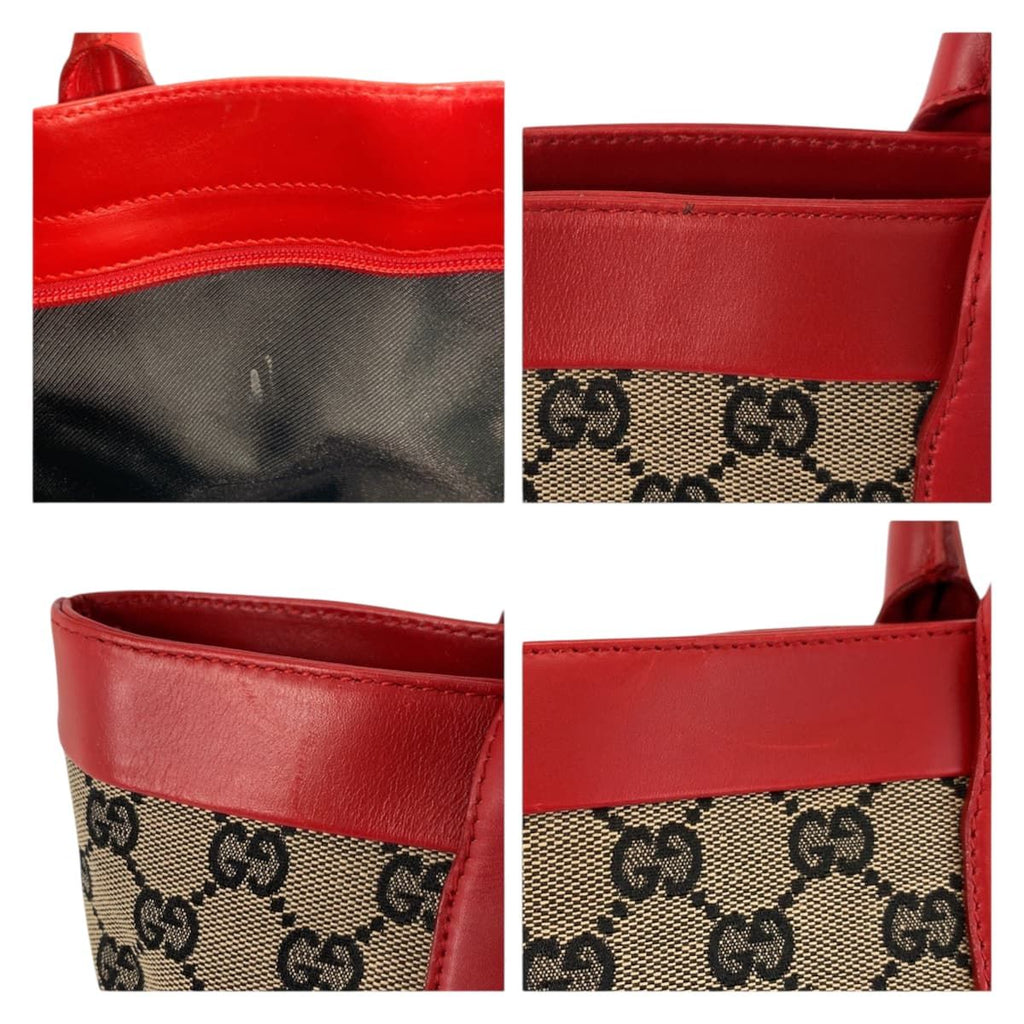 Gucci Red Beige GG Canvas Leather 002 Tote — view 5