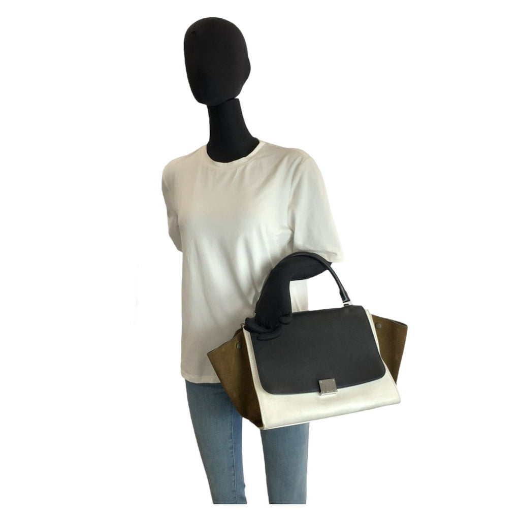 Celine Trapeze Black White Khaki Leather 2-Way Shoulder Bag — view 7