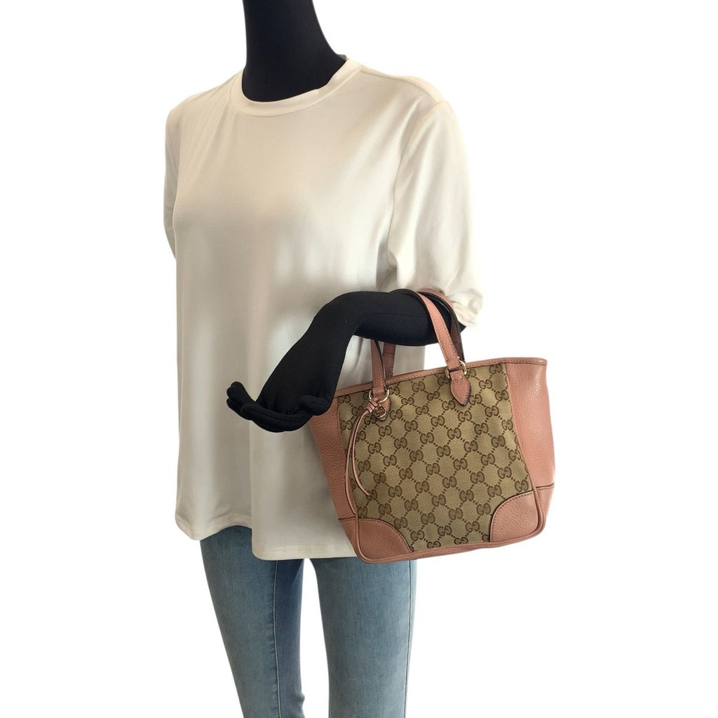 Gucci 2-Way Beige Pink Gold GG Canvas Leather Tote — view 7