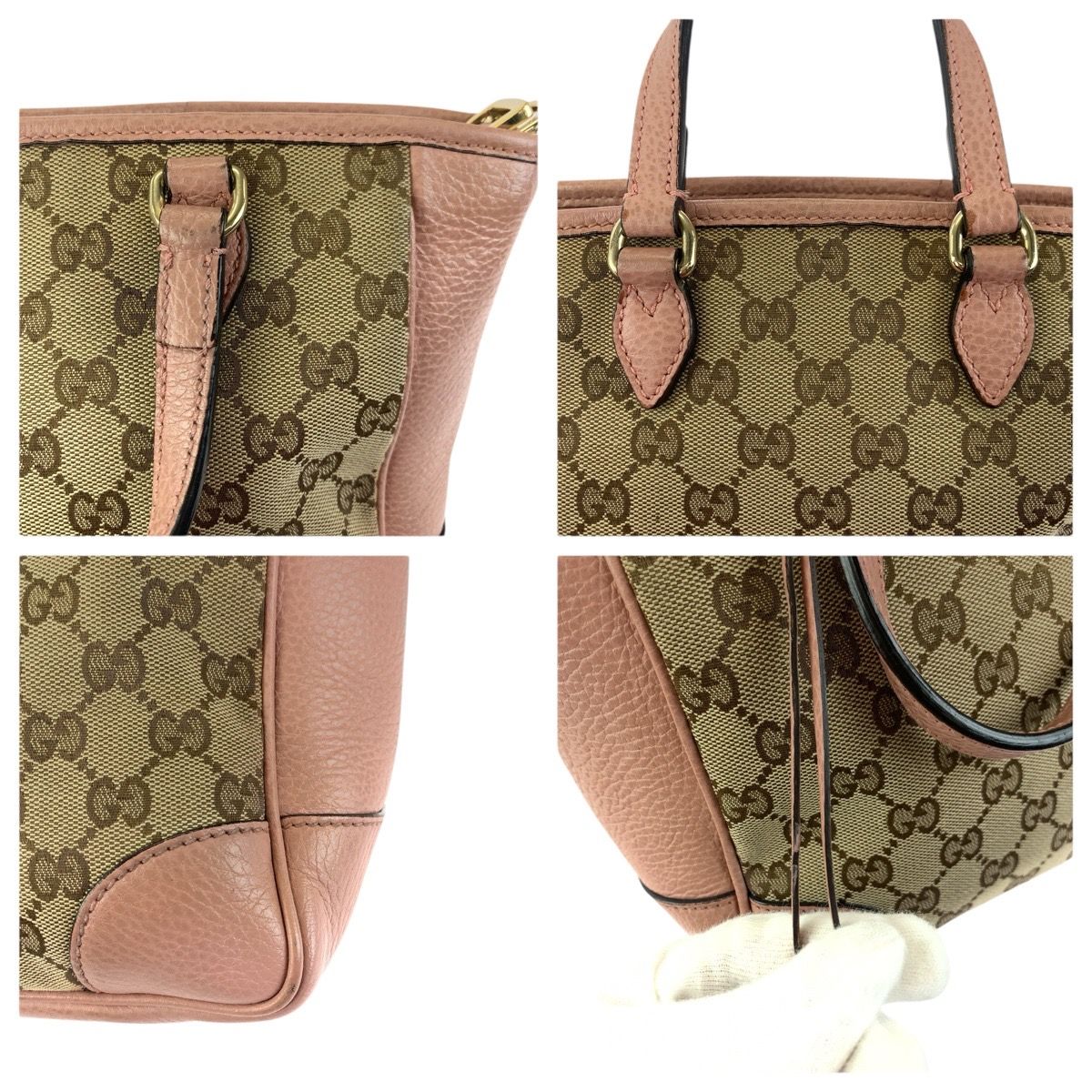 Gucci 2-Way Beige Pink Gold GG Canvas Leather Tote — view 6