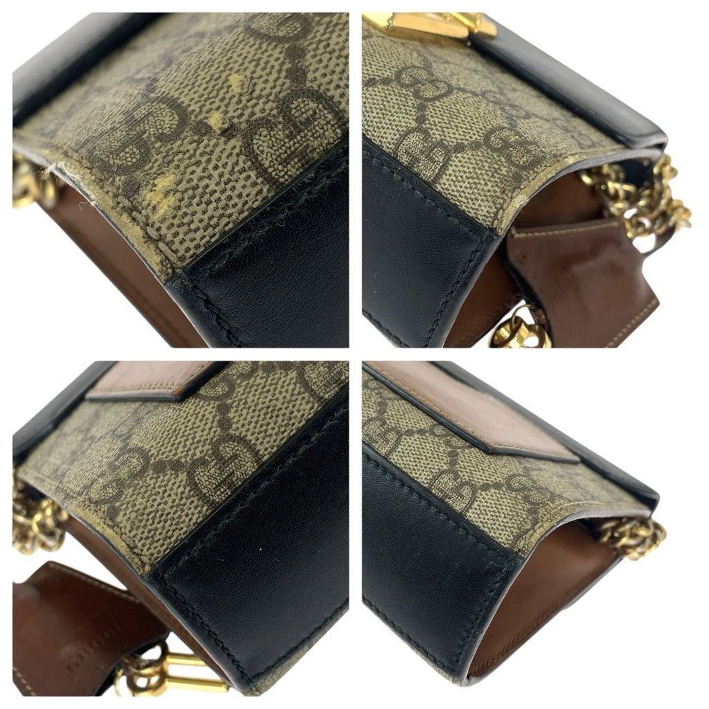 Gucci Padlock Beige Black Gold GG Supreme Canvas Leather Chain Shoulder Bag — view 3