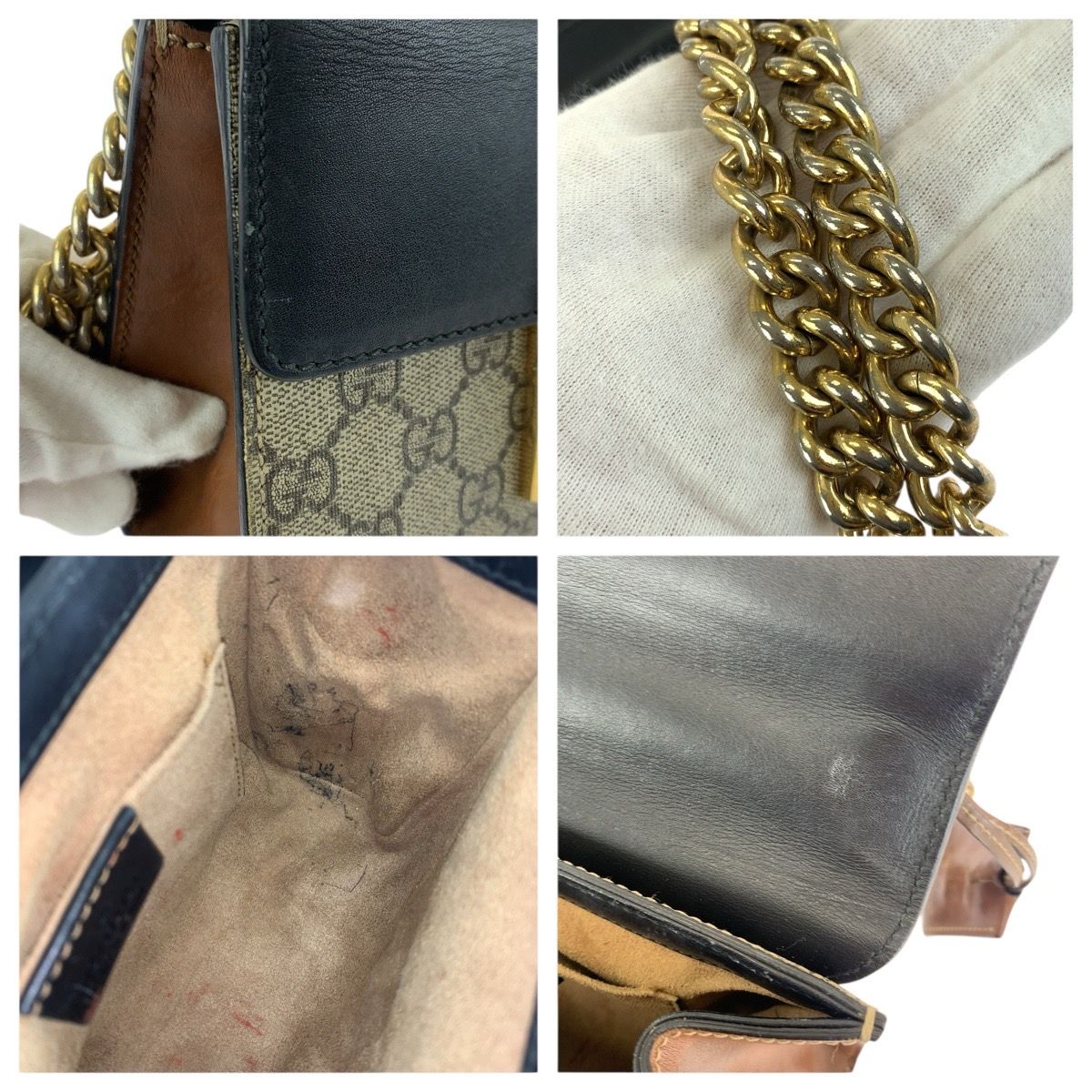 Gucci Padlock Beige Black Gold GG Supreme Canvas Leather Chain Shoulder Bag — view 6
