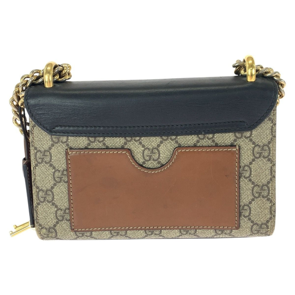 Gucci Padlock Beige Black Gold GG Supreme Canvas Leather Chain Shoulder Bag — view 2