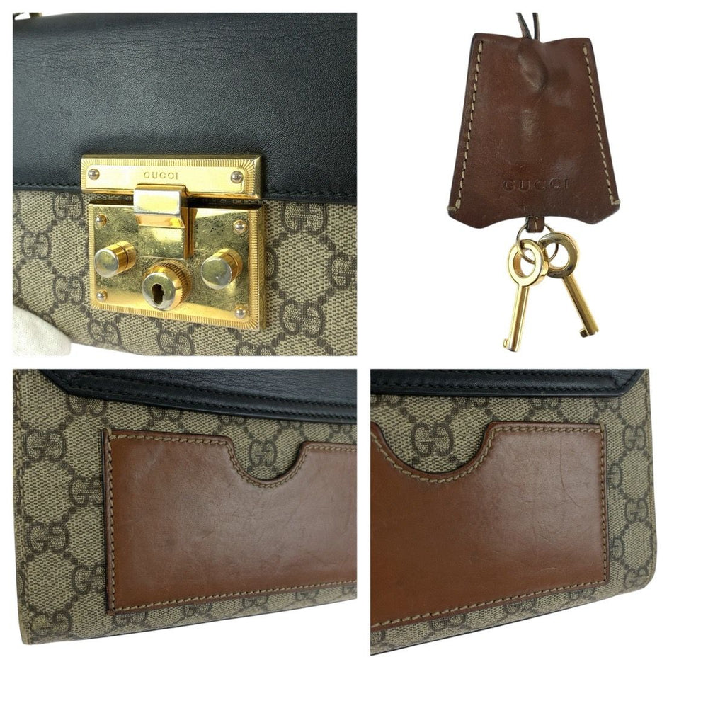 Gucci Padlock Beige Black Gold GG Supreme Canvas Leather Chain Shoulder Bag — view 5