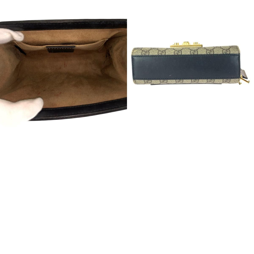 Gucci Padlock Beige Black Gold GG Supreme Canvas Leather Chain Shoulder Bag — view 9