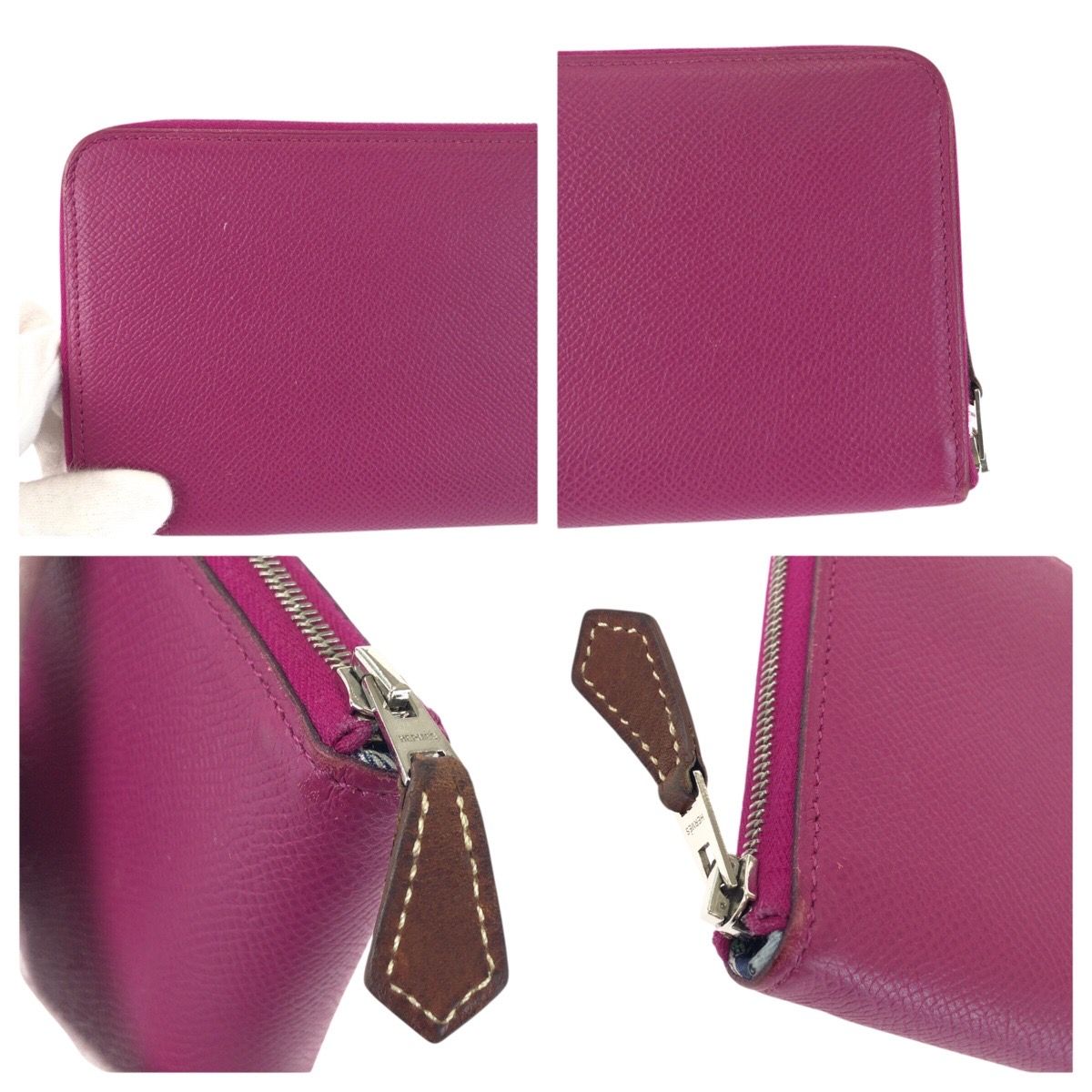 Hermes Azap Long Silk in Rose Tyrian Pink Silver Veau Round Coin Purse — view 6