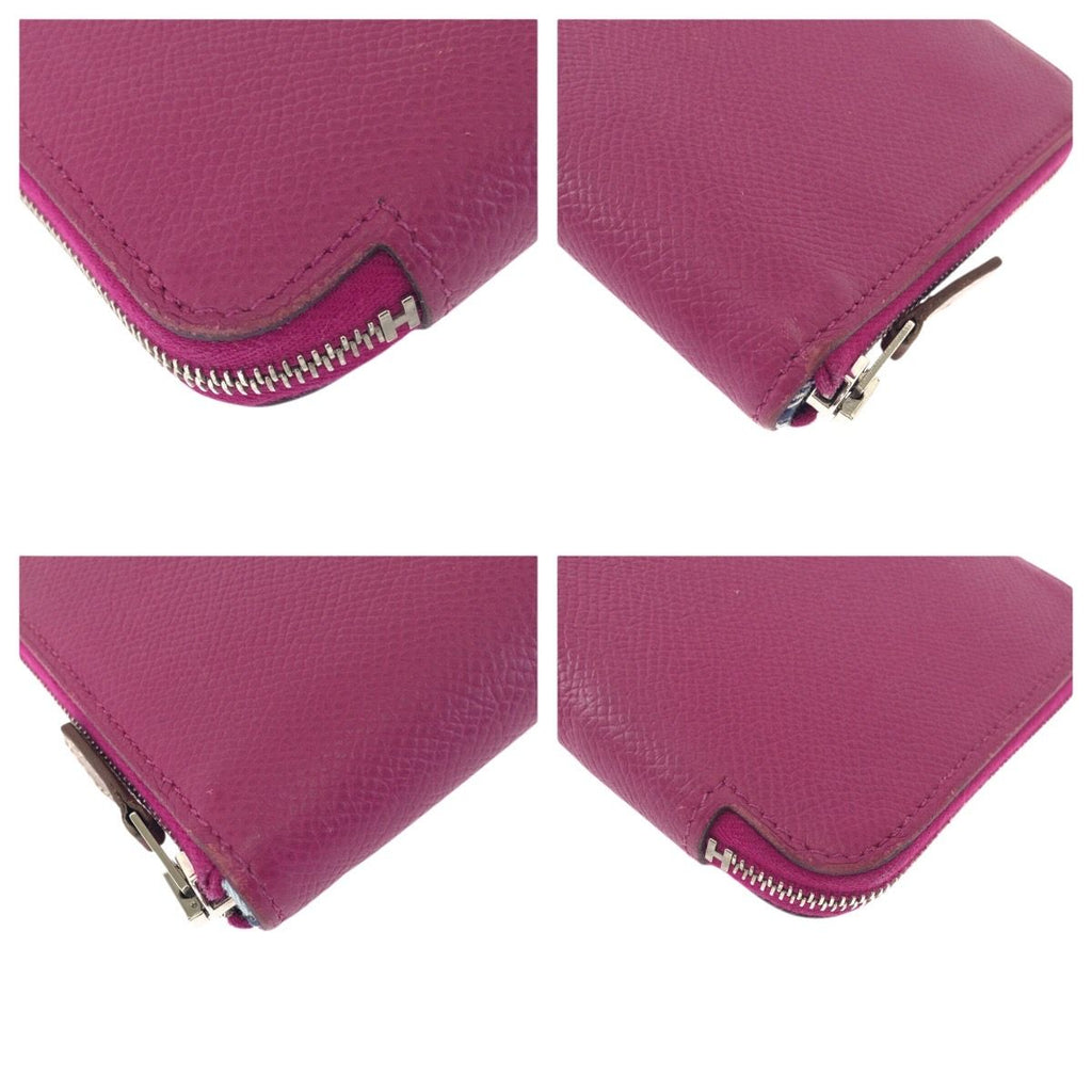 Hermes Azap Long Silk in Rose Tyrian Pink Silver Veau Round Coin Purse — view 4