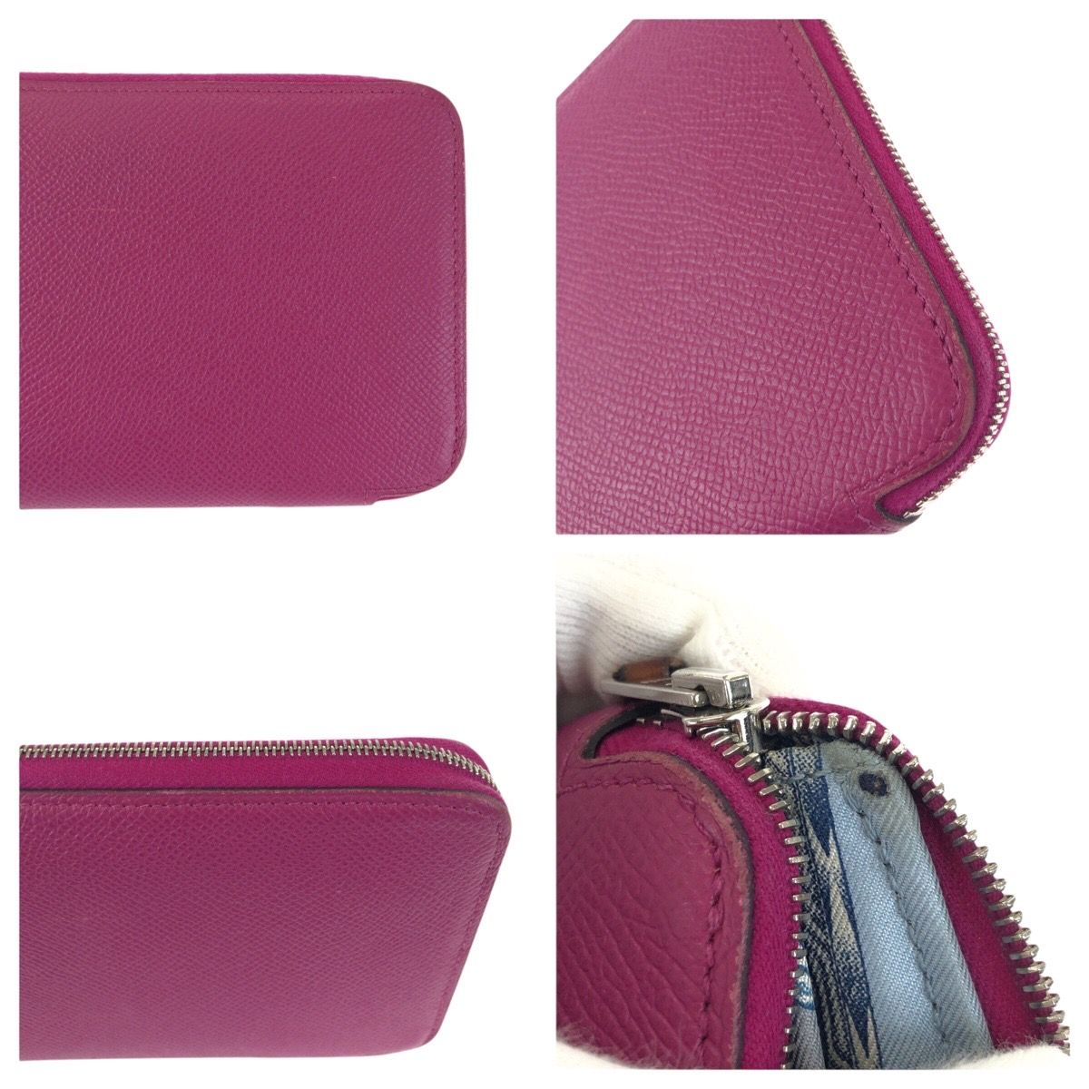 Hermes Azap Long Silk in Rose Tyrian Pink Silver Veau Round Coin Purse — view 7