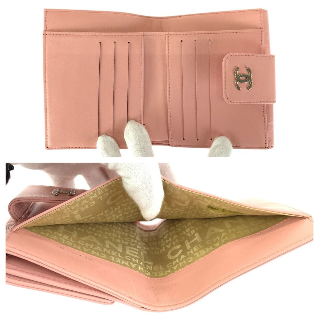 Chanel Vintage Icon Choco Bar CC Logo Pink Silver Lambskin Folding — view 7