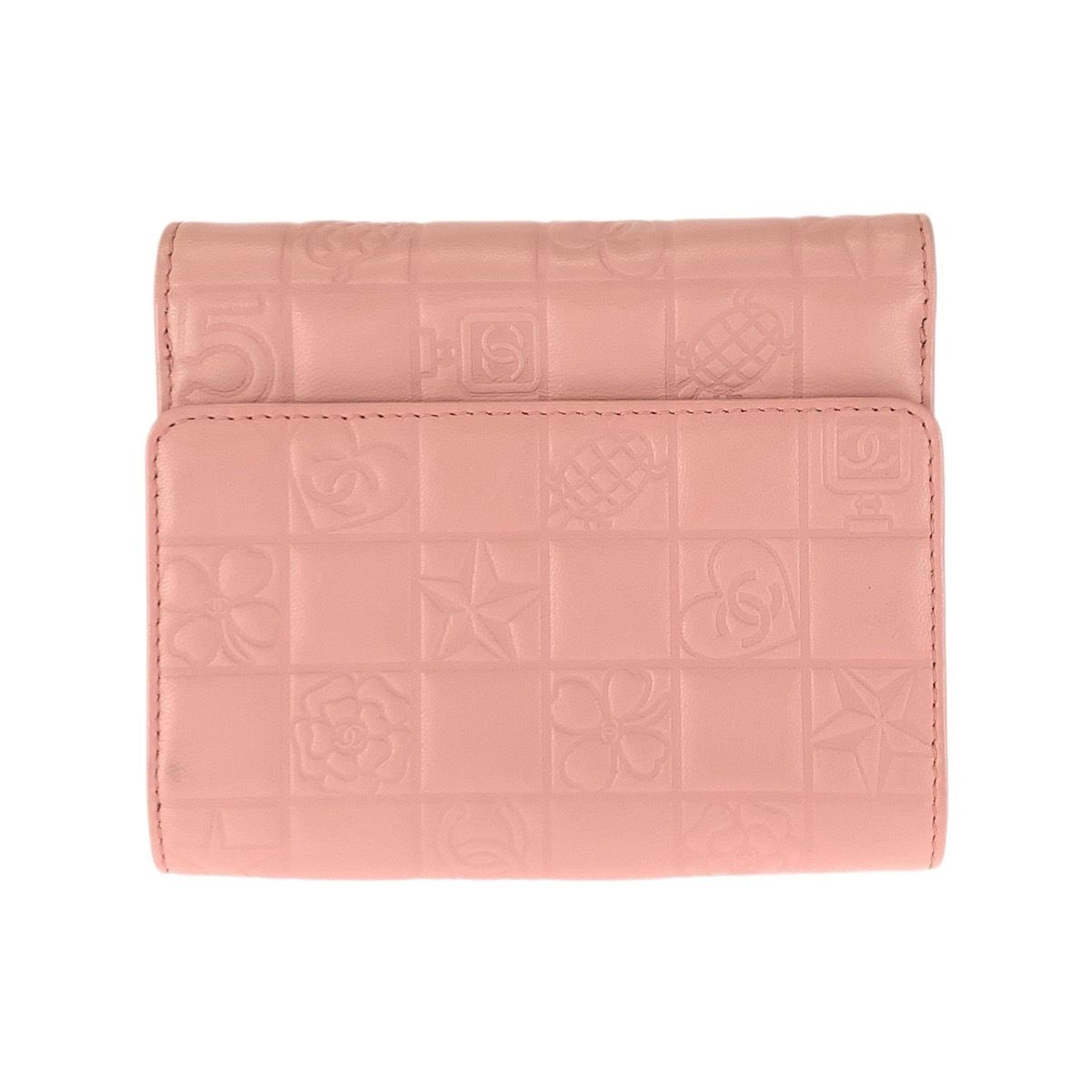 Chanel Vintage Icon Choco Bar CC Logo Pink Silver Lambskin Folding — view 2