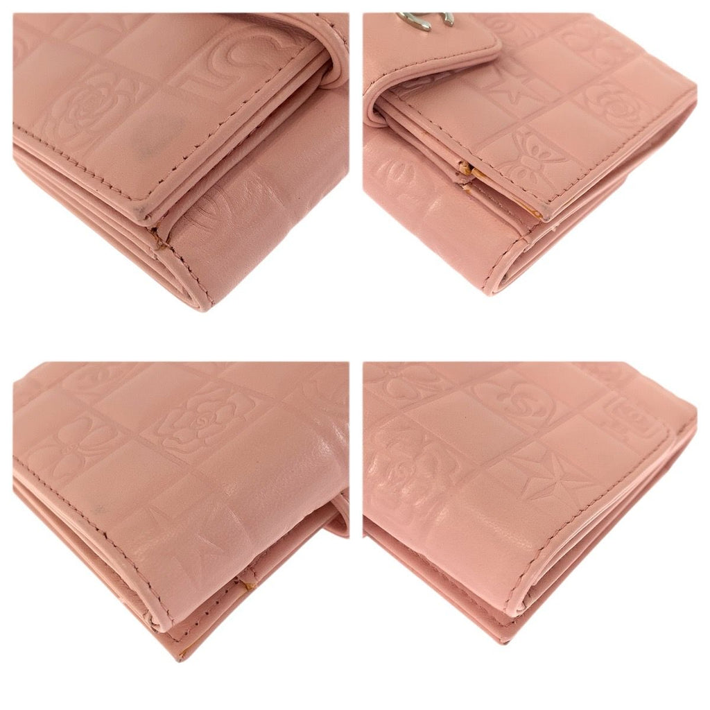 Chanel Vintage Icon Choco Bar CC Logo Pink Silver Lambskin Folding — view 4