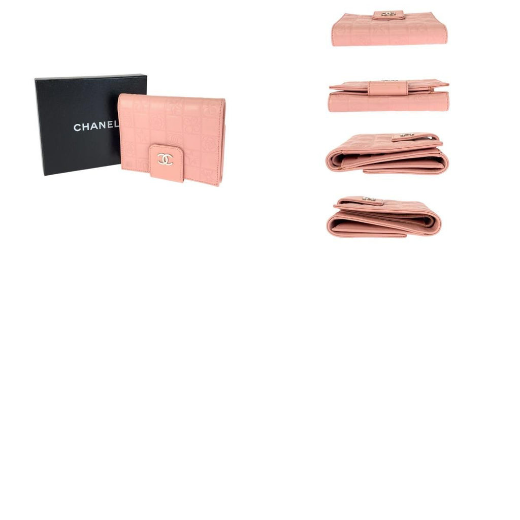 Chanel Vintage Icon Choco Bar CC Logo Pink Silver Lambskin Folding — view 9