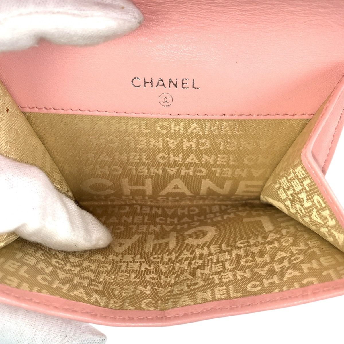 Chanel Vintage Icon Choco Bar CC Logo Pink Silver Lambskin Folding — view 8