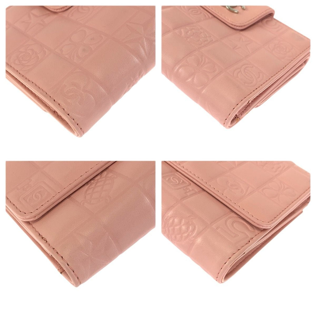 Chanel Vintage Icon Choco Bar CC Logo Pink Silver Lambskin Folding — view 3