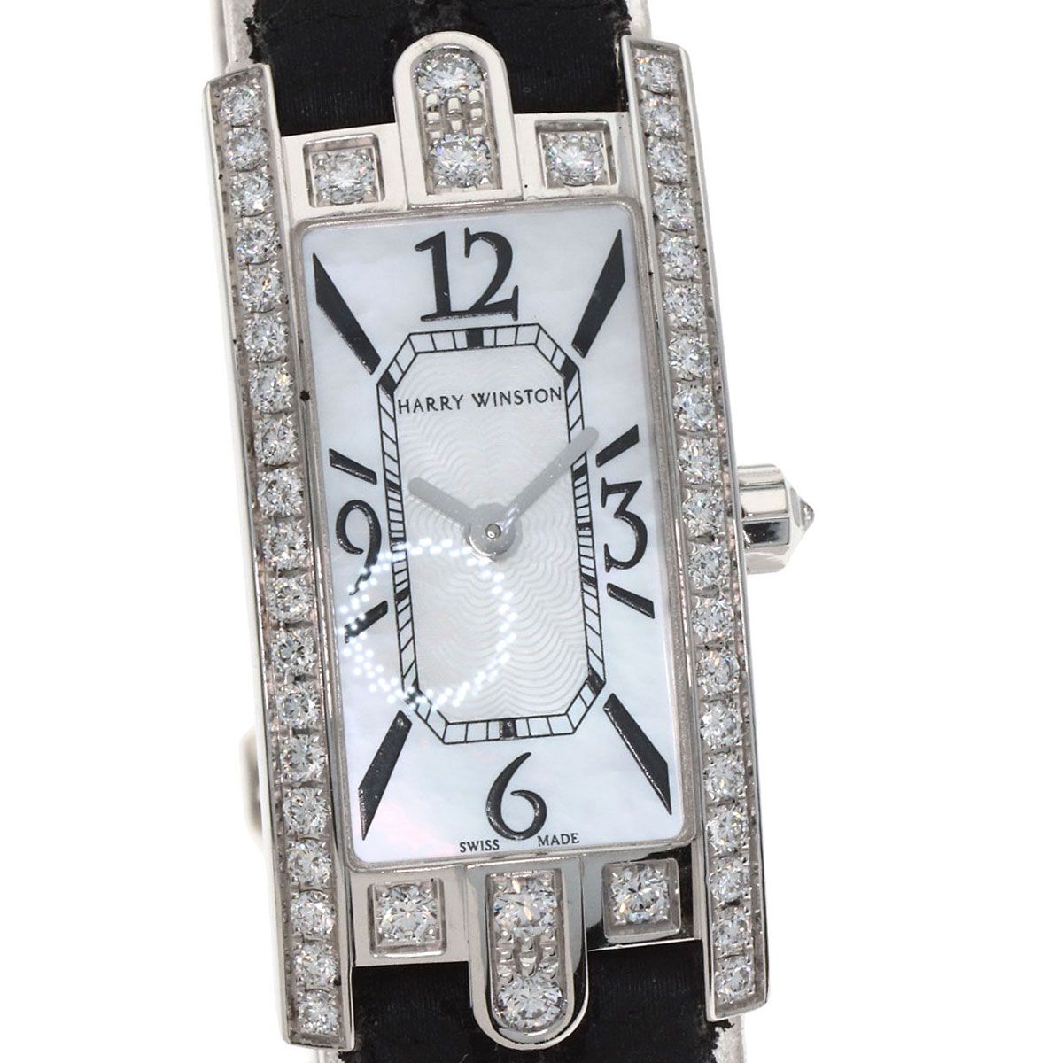 Harry Winston Avenue-c Mini Watch 18K White Gold Leather Shell — view 4
