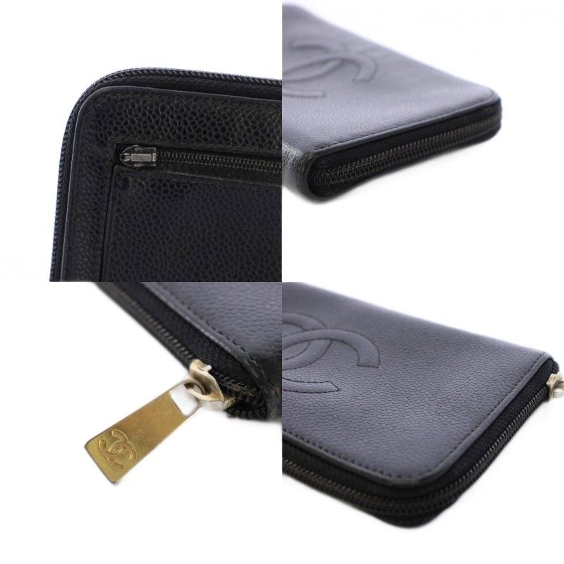 Chanel Wallet Coin Purse Zip Around Caviar Leather CC Logo — view 7