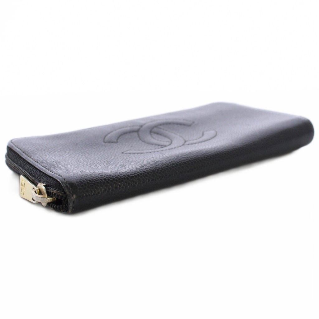 Chanel Wallet Coin Purse Zip Around Caviar Leather CC Logo — view 3