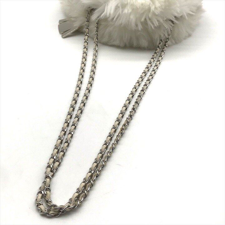 Chanel CC Logo Chain Shoulder Bag Crossbody White Silver — view 6