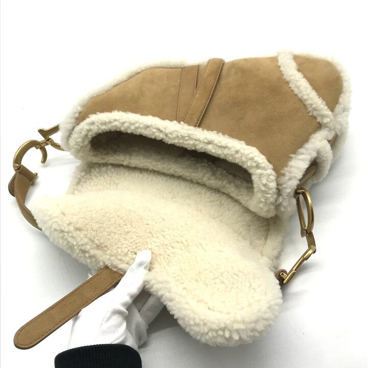 Dior Saddle Mouton Shoulder Bag Beige — view 7