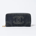 Chanel CC Logo Round Wallet Blue Denim Leather Gold