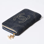 Chanel CC Logo Round Wallet Blue Denim Leather Gold — view 3