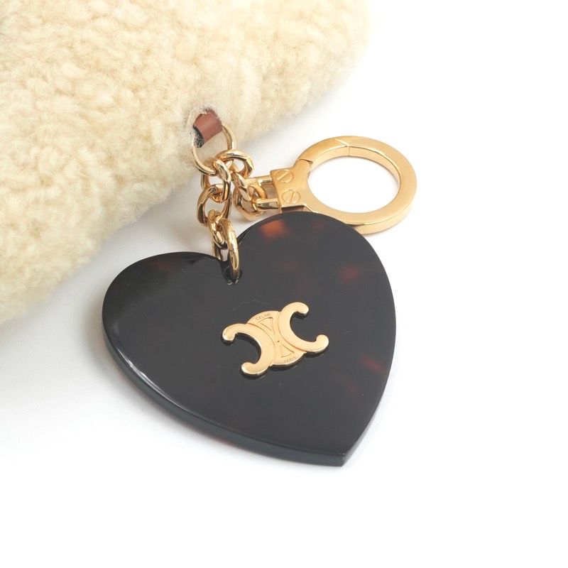 Celine Key Case Beige Brown Gold Triomphe Pom Charm — view 5