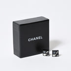 Chanel CC Logo Earrings 05 Acrylic Rhinestone Black Clear Silver