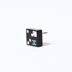 Chanel CC Logo Earrings 05 Acrylic Rhinestone Black Clear Silver — view 4
