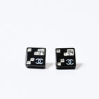 Chanel CC Logo Earrings 05 Acrylic Rhinestone Black Clear Silver — view 2