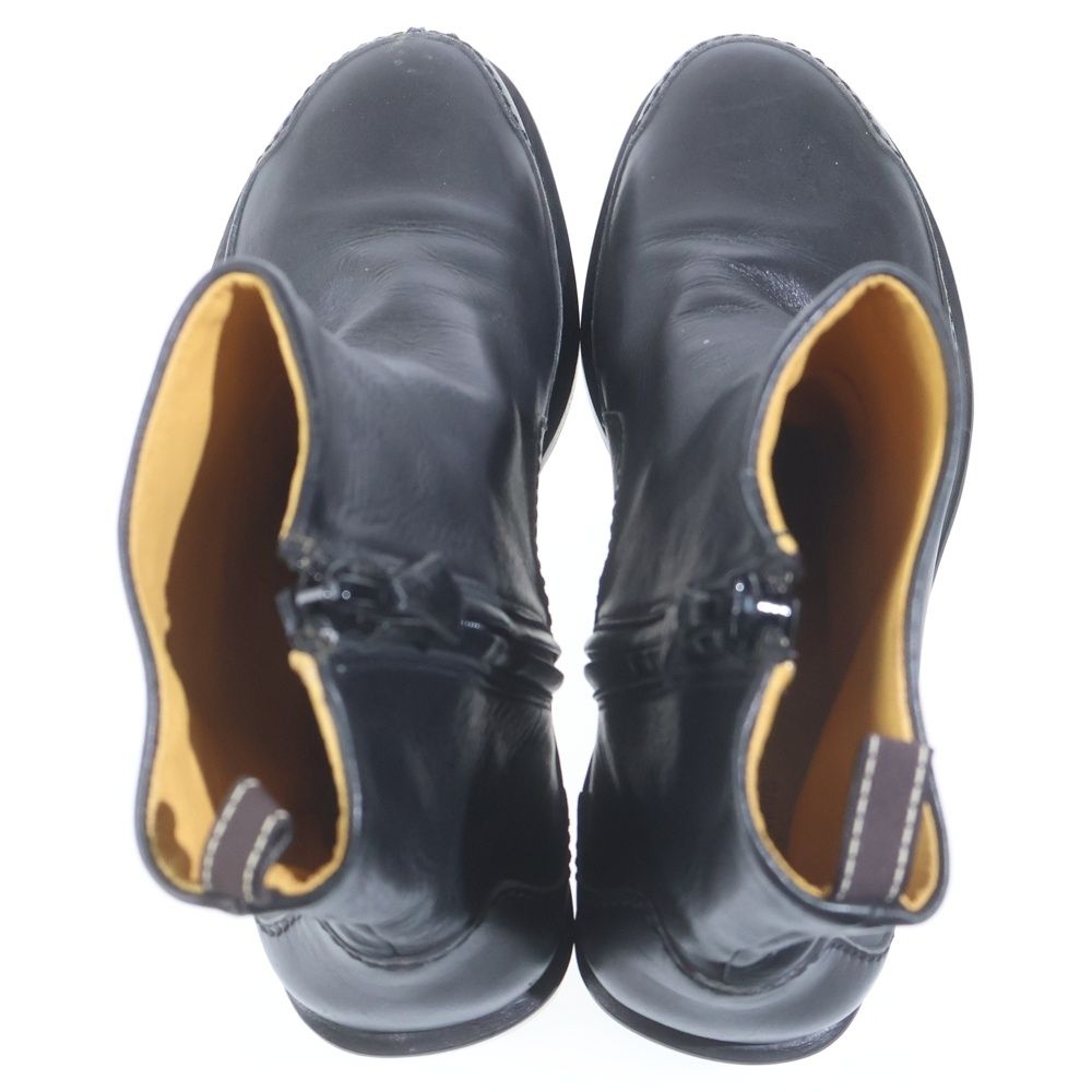 Hermes Side Zip Leather Short Boots Black — view 4
