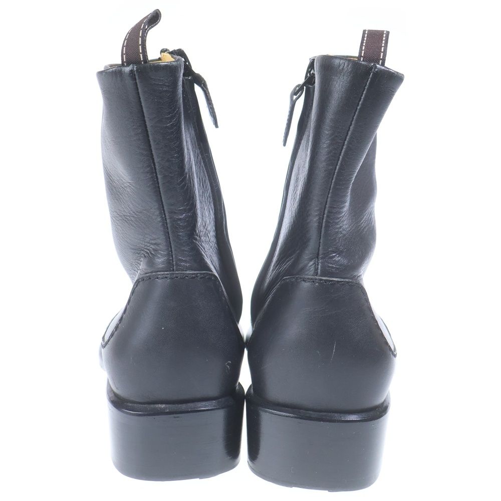 Hermes Side Zip Leather Short Boots Black — view 3