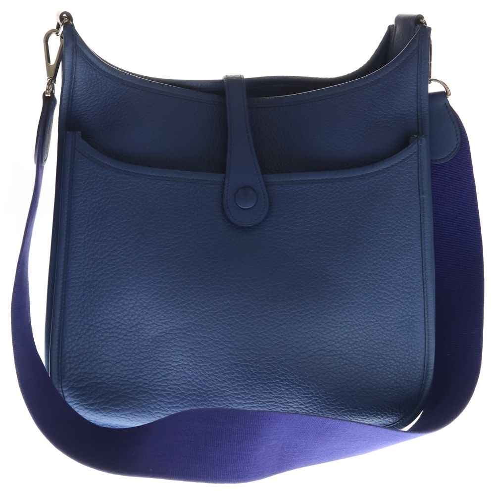 Hermes Evelyne PM Taurillon Clemence Shoulder Bag Blue Leather — view 2