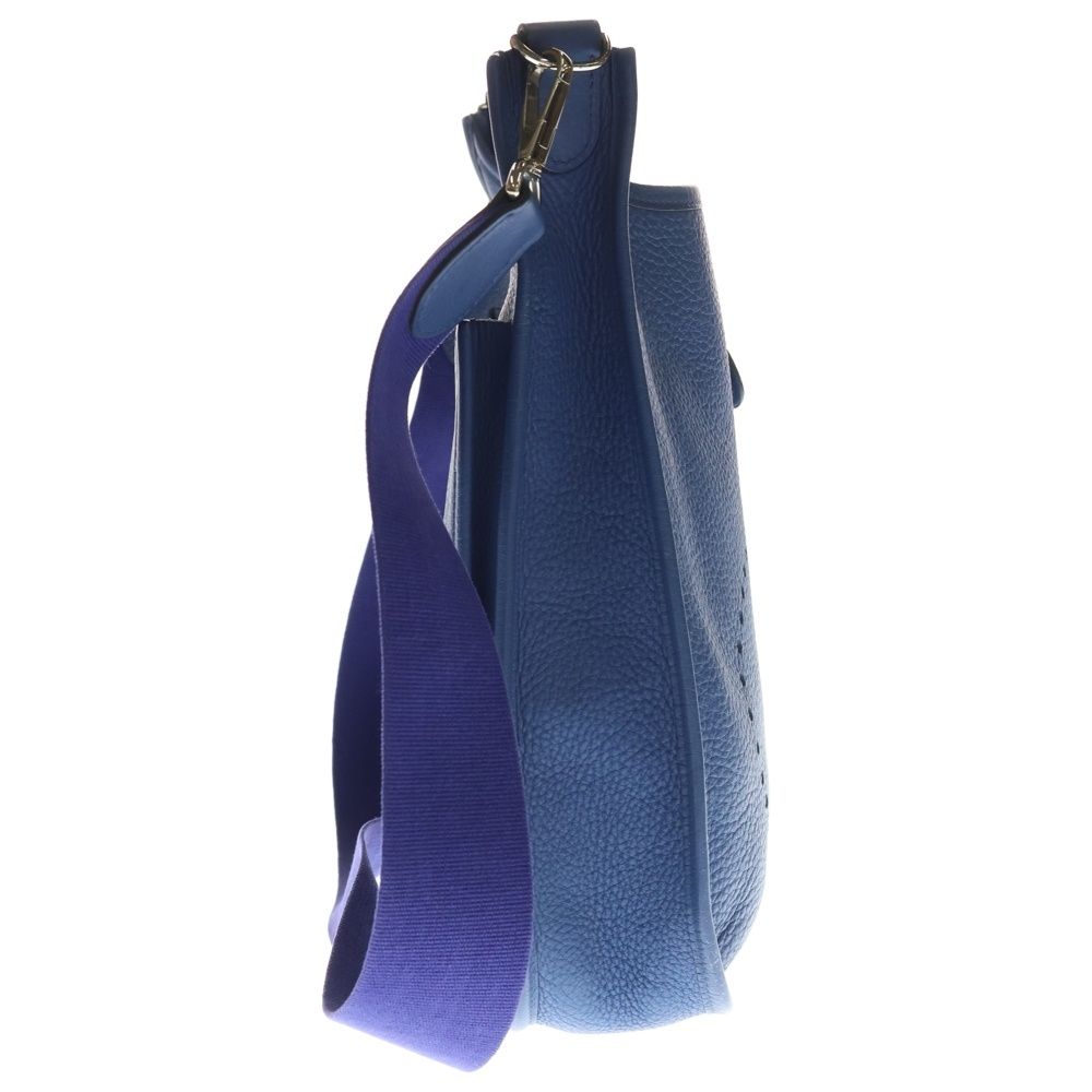 Hermes Evelyne PM Taurillon Clemence Shoulder Bag Blue Leather — view 3