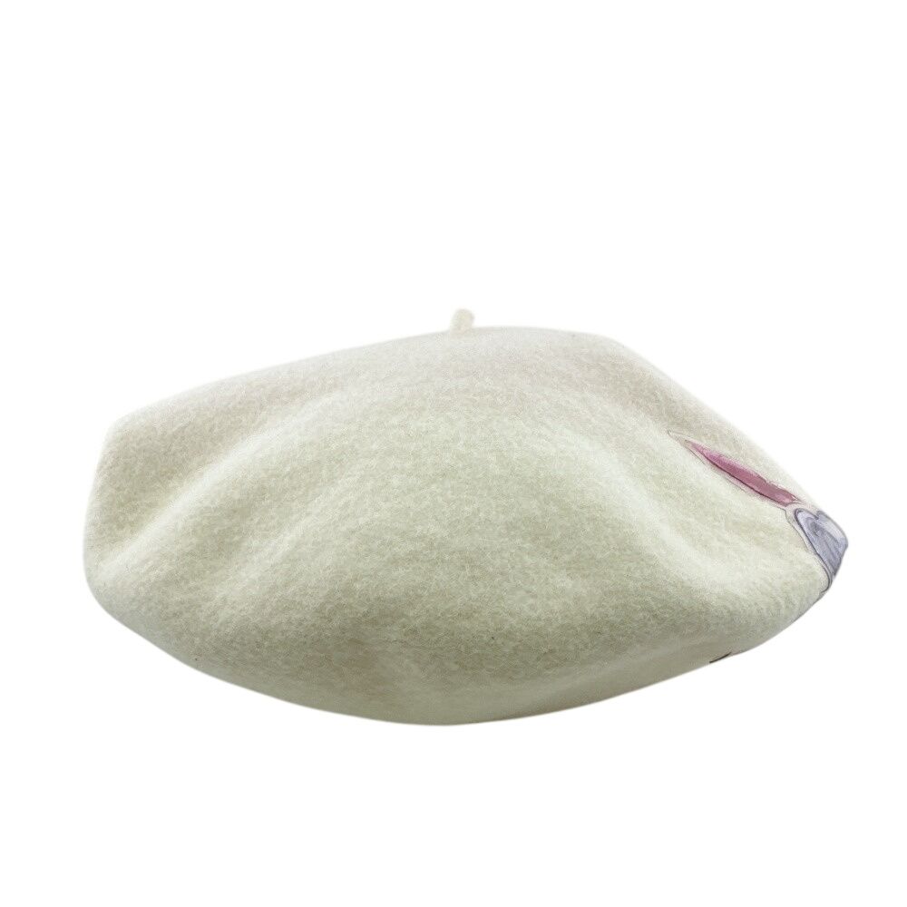 Chanel Cap Hat Vintage Vinyl CC Wool Beret Ivory — view 2