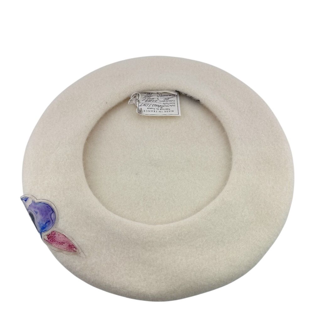 Chanel Cap Hat Vintage Vinyl CC Wool Beret Ivory — view 7