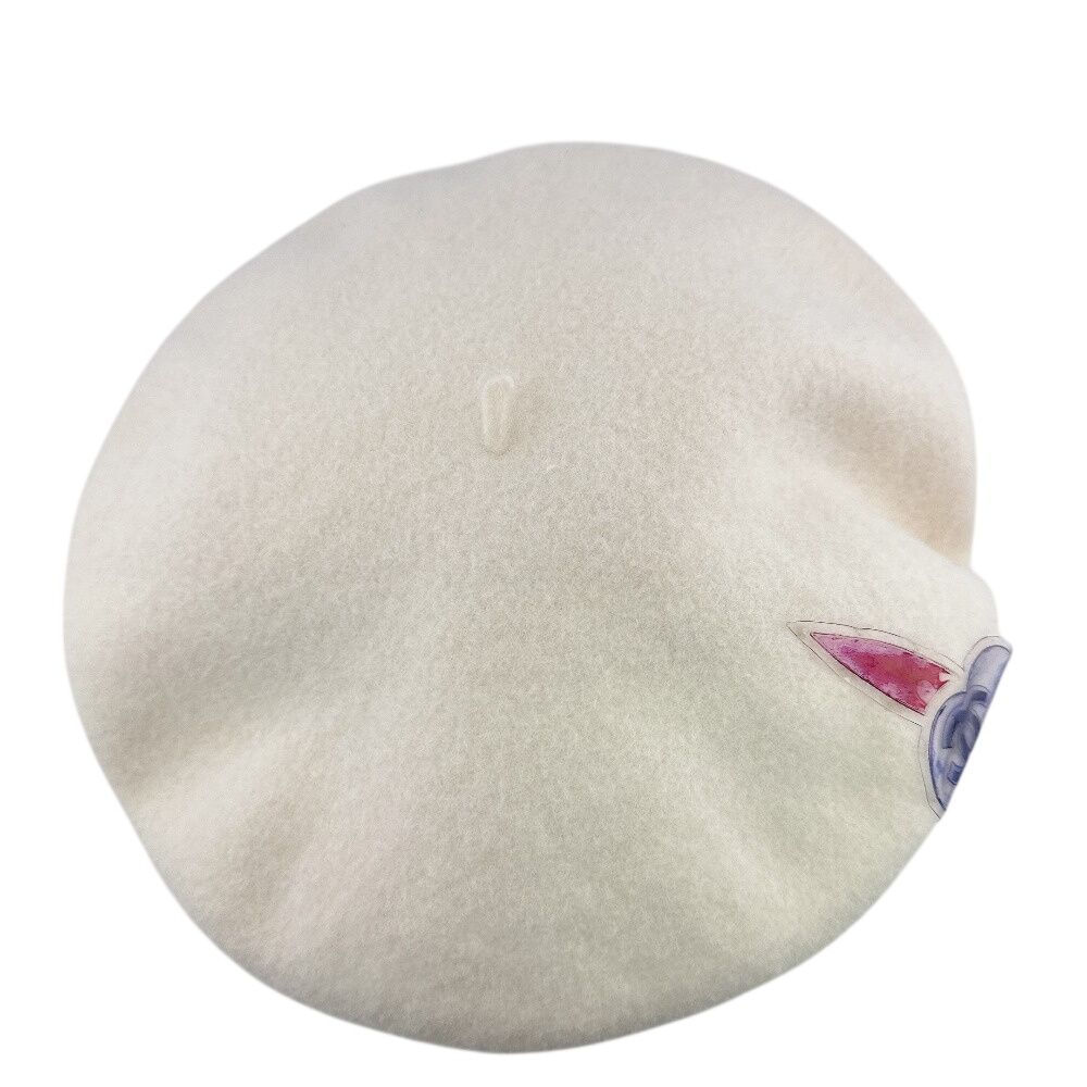 Chanel Cap Hat Vintage Vinyl CC Wool Beret Ivory — view 6