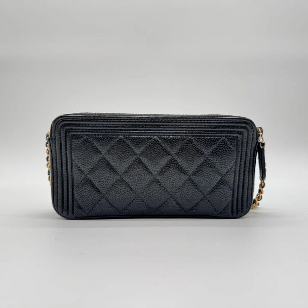Chanel Large Shoulder Bag Quilted CC Logo Gold Chain Black Leather — view 2