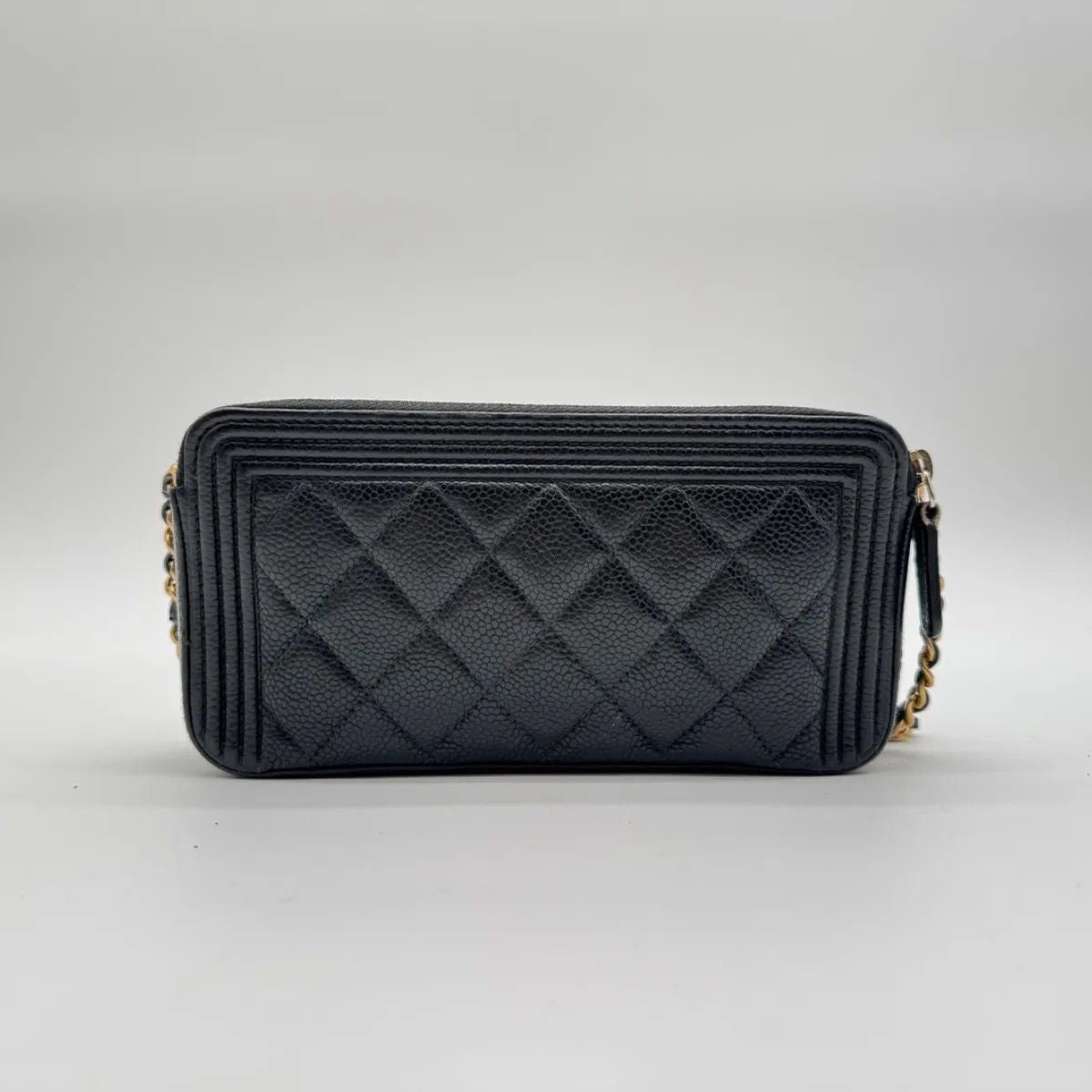 Chanel Large Shoulder Bag Quilted CC Logo Gold Chain Black Leather — view 2