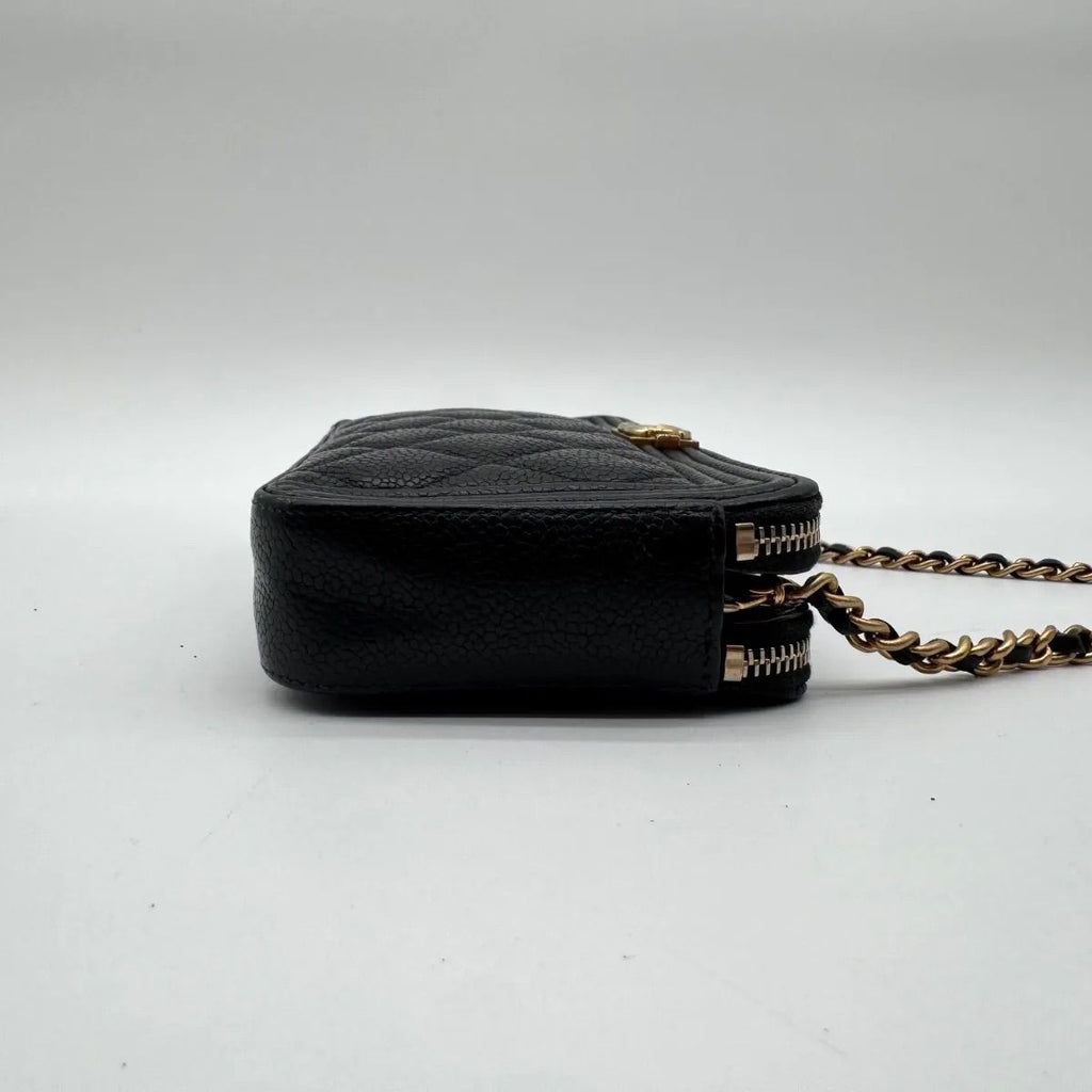 Chanel Large Shoulder Bag Quilted CC Logo Gold Chain Black Leather — view 3