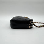 Chanel Large Shoulder Bag Quilted CC Logo Gold Chain Black Leather — view 3