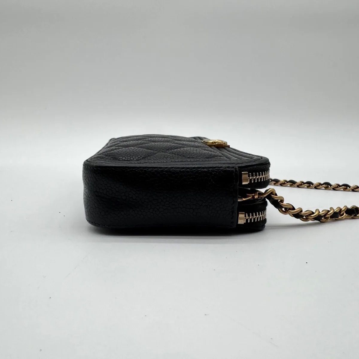 Chanel Large Shoulder Bag Quilted CC Logo Gold Chain Black Leather — view 3