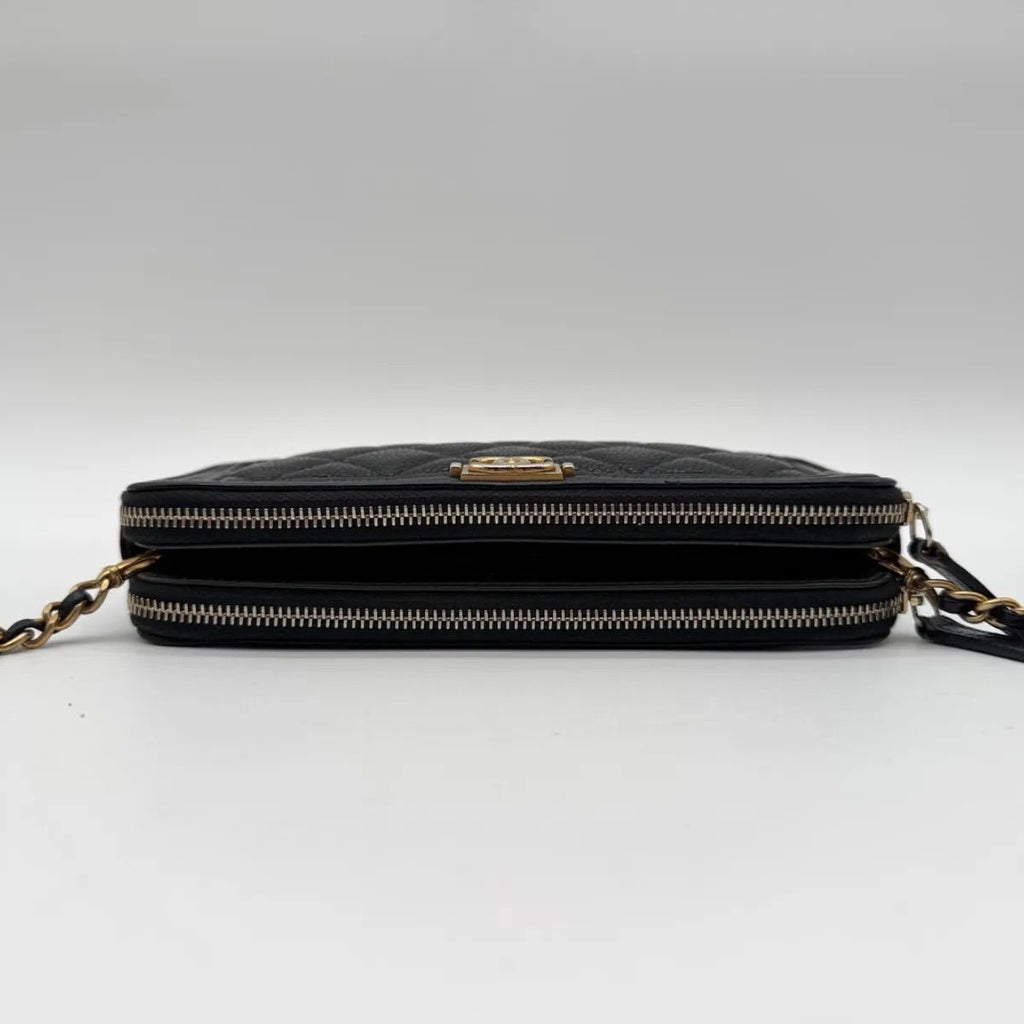 Chanel Large Shoulder Bag Quilted CC Logo Gold Chain Black Leather — view 5