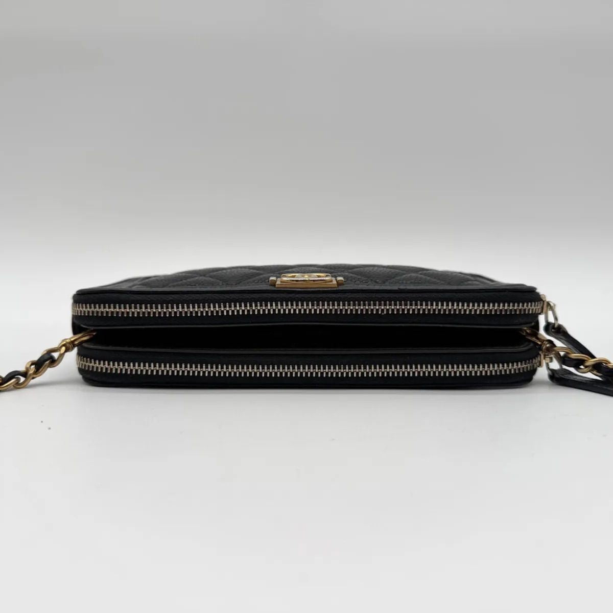 Chanel Large Shoulder Bag Quilted CC Logo Gold Chain Black Leather — view 5