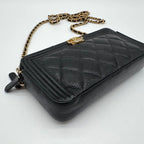 Chanel Large Shoulder Bag Quilted CC Logo Gold Chain Black Leather — view 7