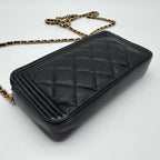 Chanel Large Shoulder Bag Quilted CC Logo Gold Chain Black Leather — view 9
