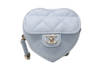 Chanel Heart Bag Charm Stand CC Logo Quilted Lambskin Light Blue