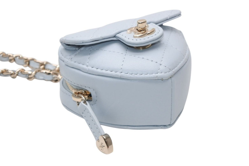 Chanel Heart Bag Charm Stand CC Logo Quilted Lambskin Light Blue — view 4