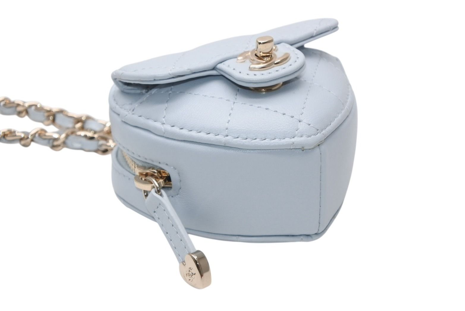 Chanel Heart Bag Charm Stand CC Logo Quilted Lambskin Light Blue — view 4
