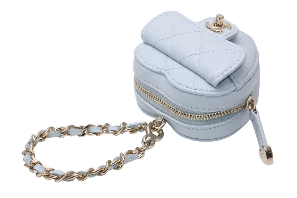 Chanel Heart Bag Charm Stand CC Logo Quilted Lambskin Light Blue — view 3