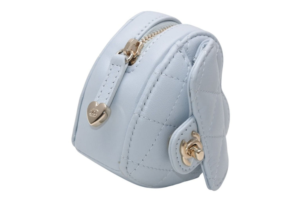 Chanel Heart Bag Charm Stand CC Logo Quilted Lambskin Light Blue — view 6